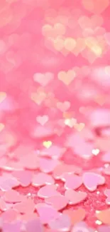 Pink heart bokeh wallpaper with a dreamy, soft-focused design and romantic pink tones.