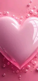 Glossy pink heart with bubbles on a vibrant background.