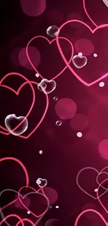 Pink heart bubbles on dark background wallpaper