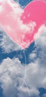 Pink heart-shaped cloud in blue sky wallpaper.