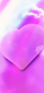 Dreamy pink heart with clouds mobile wallpaper.