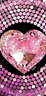 Pink heart crystal wallpaper with shimmering dots.