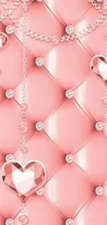 Luxurious pink quilted wallpaper with diamond hearts.