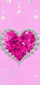 Pink diamond heart wallpaper with sparkling crystals on a soft background.