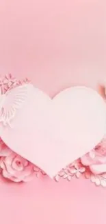 Pink heart floral wallpaper with butterfly.