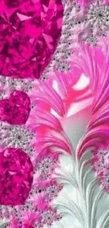 Vibrant pink heart fractal mobile wallpaper with intricate patterns.