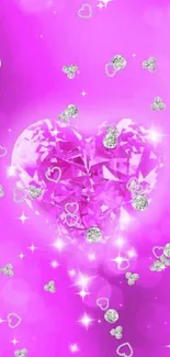 Pink gemstone heart wallpaper with sparkling diamonds.