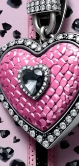 Heart-shaped pink gemstone with leopard print.