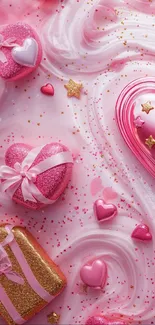 Pink heart and gift theme wallpaper