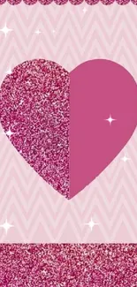 Pink heart glitter wallpaper with chevron pattern.