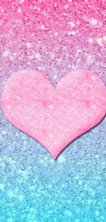 Sparkling pink heart on gradient glitter background.