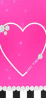 Pink heart wallpaper with glitter accents.