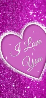 Pink heart 'I Love You' glitter wallpaper for mobile.