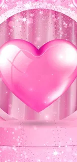 Vibrant pink heart on glittery background.