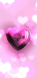 Glowing pink heart on soft pink background wallpaper.