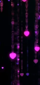 Vibrant wallpaper with glowing pink hearts on a dark background.