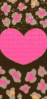 Pink heart with glitter leopard print wallpaper.