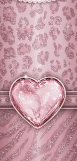 Pink heart and leopard print glitter wallpaper.