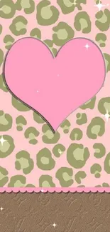 Pink heart on leopard background wallpaper image.