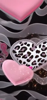 Pink and leopard heart pattern wallpaper.