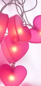 Glowing pink heart garland mobile wallpaper