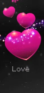 Pink heart love wallpaper with glowing effects.