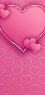 Pink heart mobile wallpaper with layered hearts.