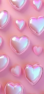 3D pink heart wallpaper with glossy effect for mobile devices.