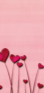 Pink heart wallpaper with 3D design on gradient background.