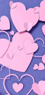 Pink heart design mobile wallpaper with purple background.