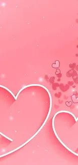 Mobile wallpaper with white heart outlines on a pink background.