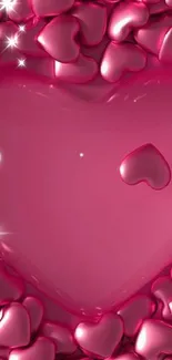 Glossy pink heart mobile wallpaper with a romantic theme.