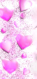 Pink heart mobile wallpaper with glitter.