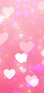 Dreamy pink heart mobile wallpaper with sparkles.