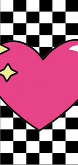 Pink heart with star on a checkered background.