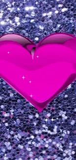 Pink heart on a purple glitter background.