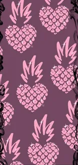 Pink hearts pattern wallpaper with black ornate accents on a deep purple background.