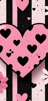 Pink heart and floral pattern mobile wallpaper.