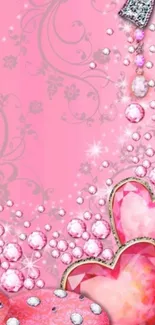 Pink hearts and glitter mobile wallpaper.