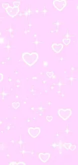 Pink wallpaper with sparkly hearts and dreamy design.