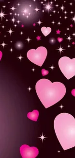 Vibrant pink hearts and starry night wallpaper for mobile.