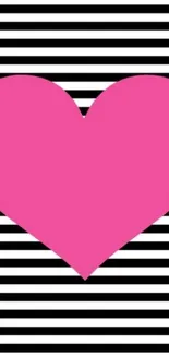 Pink heart on black and white striped background wallpaper.