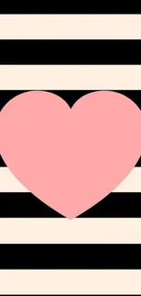 Pink heart with black and white stripes wallpaper.