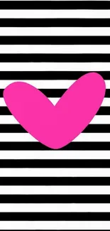 Pink heart on black and white striped background.