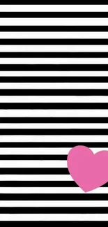 Black and white striped wallpaper with a pink heart design.