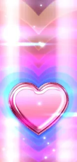 Vibrant pink heart wallpaper with radiant glow.