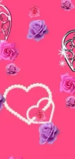 Pink hearts and roses wallpaper for mobile.