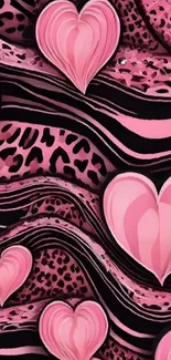 Pink hearts and animal print wallpaper.