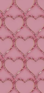 Pink hearts glitter mobile wallpaper with sparkling details.