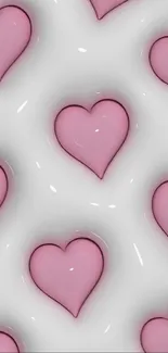 Pink hearts pattern mobile wallpaper background.